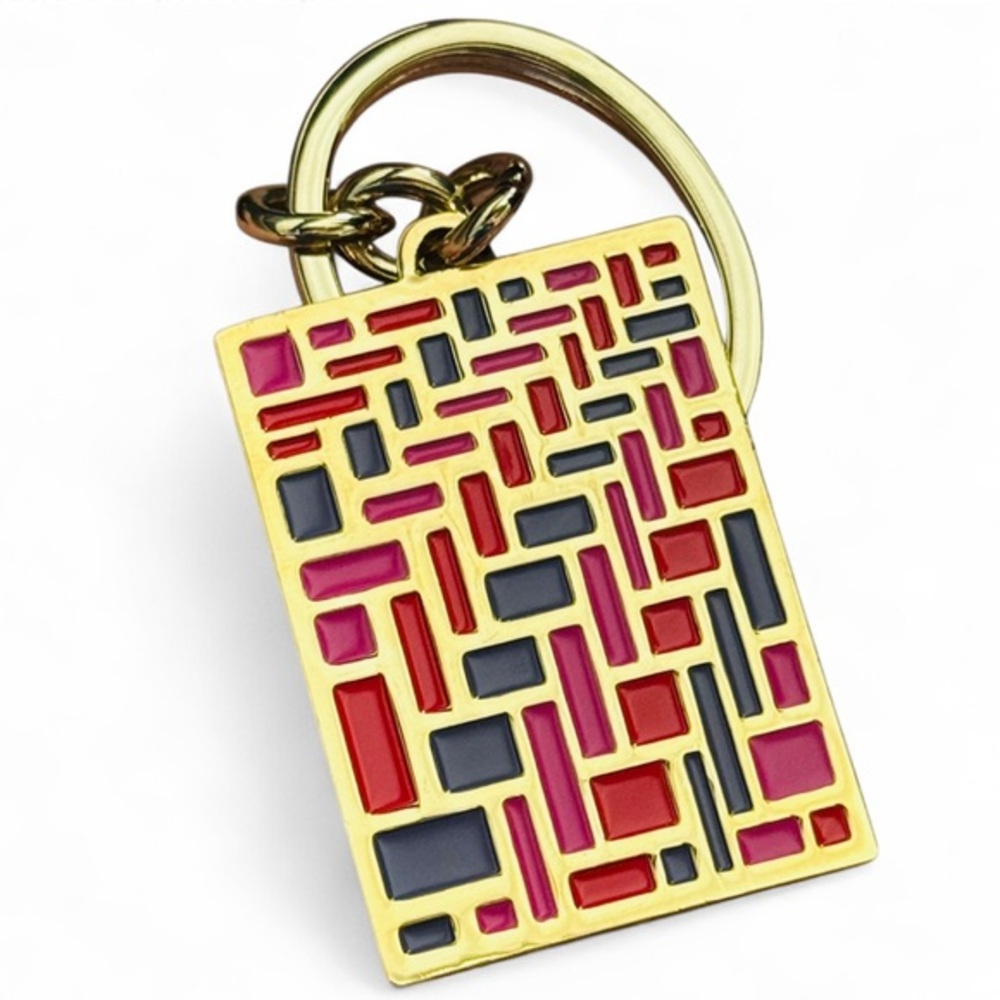Cole Haan Retro 60s Modernist Style Gold Tone Color Block Designer Keychain